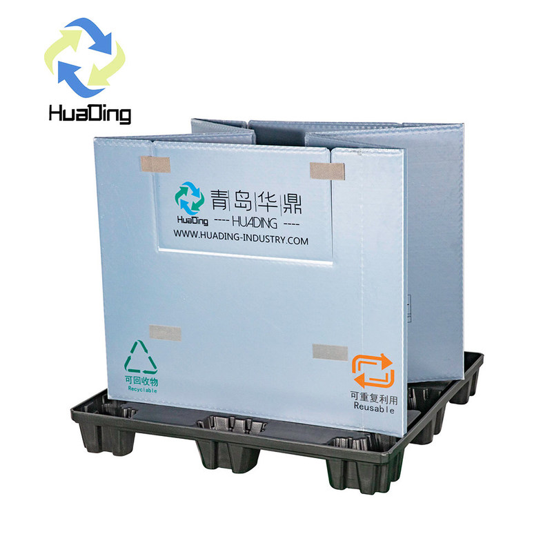 Black Gray Blue HUADING Collapsible Container Corrugated Foldable Plastic Pallet Square Sleeve Box with Lids